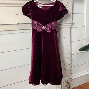 Girls Bonnie Jean Plum Velvet Dress with Bow Sz 6X